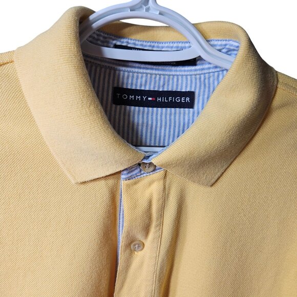 Tommy Hilfiger Yellow Polo Shirt Mens Size L 100% Cotton Classic Fit Short Sleev - Picture 4 of 5